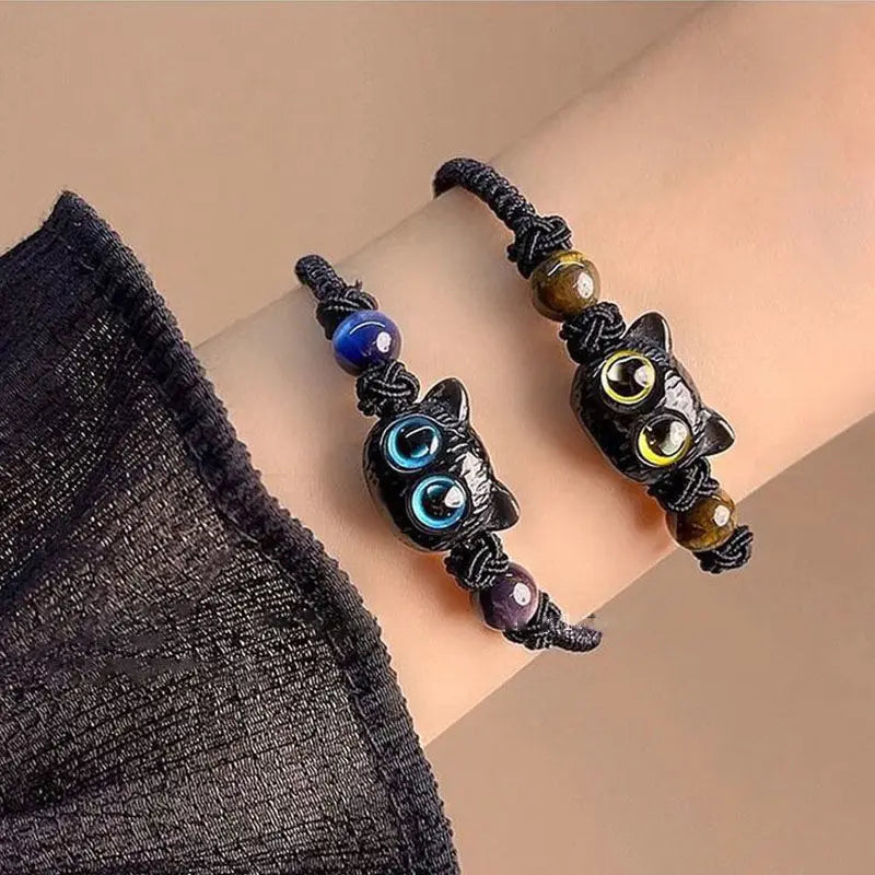 Cute Natural Stone Black Cat Bracelet for Women Men Fashion Cartoon Animal Beaded Bracelets Handmade Fashion Girl Jewelry Gifts