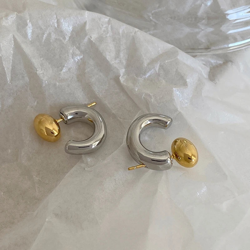 Stainless Steel Vintage Droplet Metal Splice Stud Earrings for Women Two Wear way Mix Color New Accessory Charm Luxury Jewelry