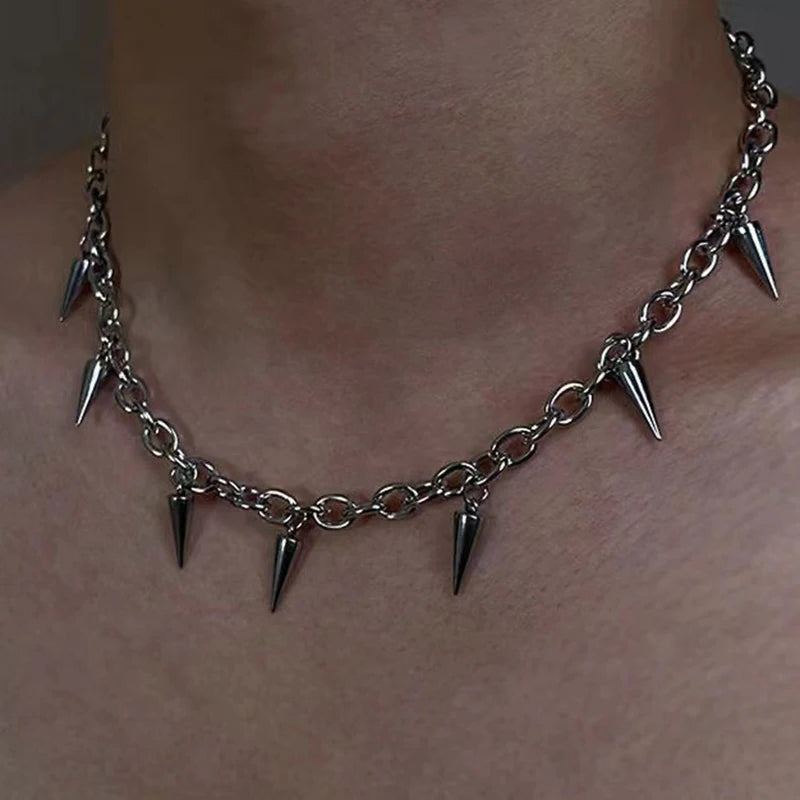 Stainless Steel Punk Aesthetic Stud Necklace Men Choker Cool Hip Hop Women Rivet Pendant Necklace Gothic Jewelry Gifts