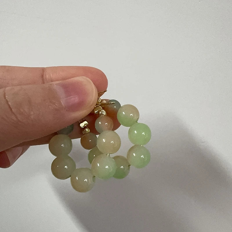 New Chinese Style Colorful Beaded Jade Earrings for Women Female High-End Temperament Earrings New Ethnic Jewelry