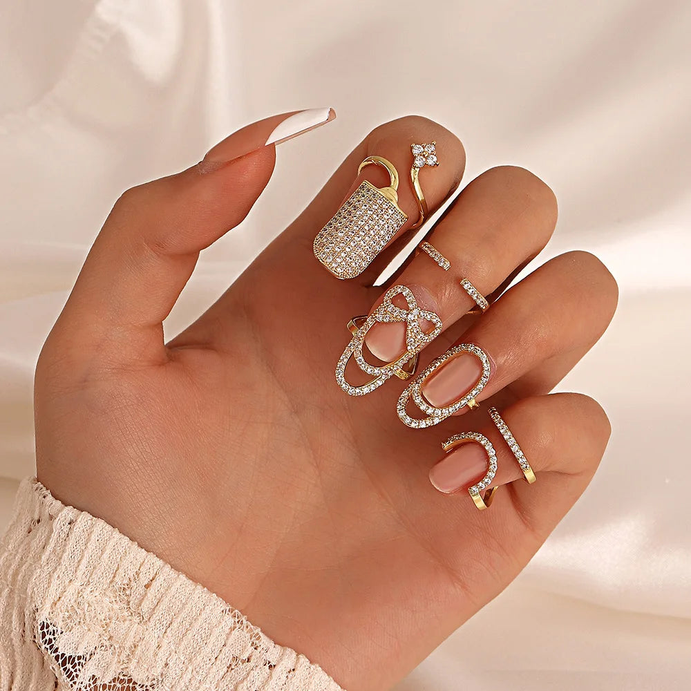 New Fashion Copper Inlaid Zircon Nail Ring INS Selling Gold Plated Manicure Joint Ring for Women Trend Party Jewelry