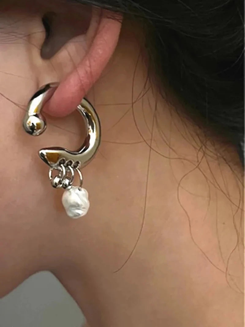Trend Punk Design Pearl Pendant Earrings for Women Men 2025 Before After Detachable Wearing Dangle Earring Fashion Jewelry Gift