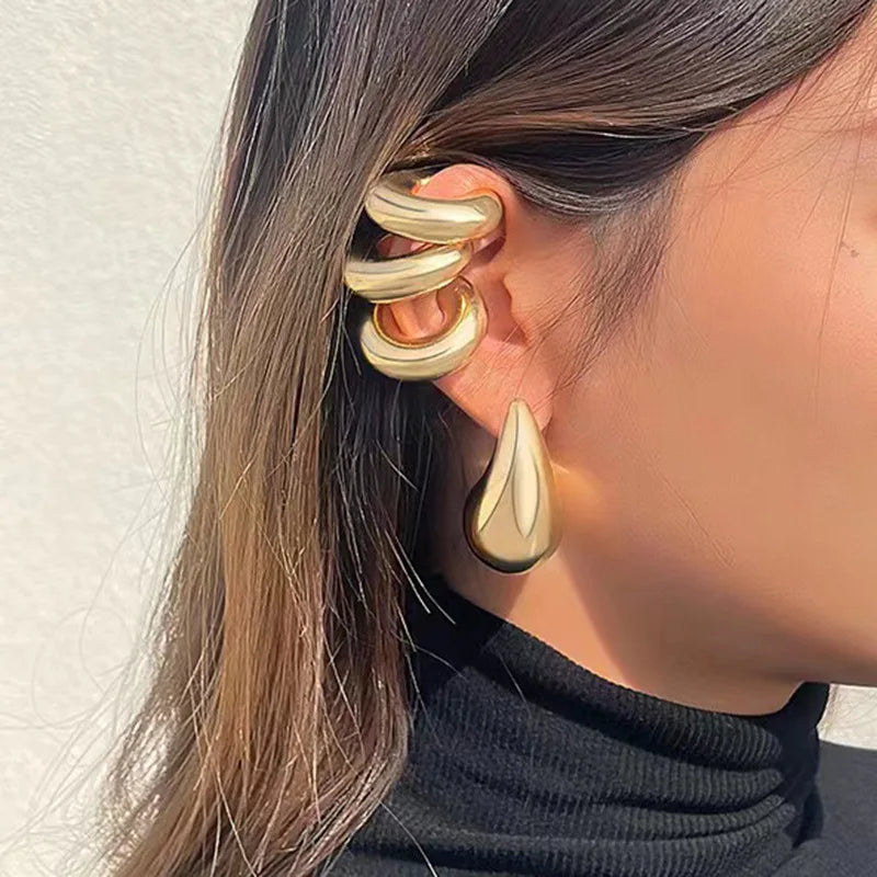 4Pc/set Vintage Geometric Clip Earring Women Trendy Glossy C Shape No Piercing Fake Cartilage Ear Cuff Jewelry Accessories