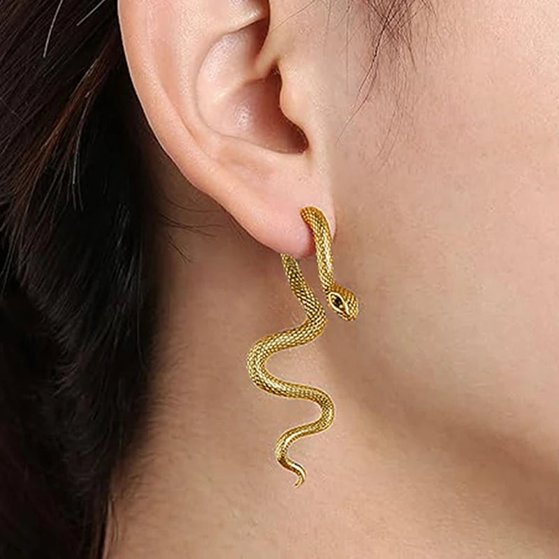 2024 New Gothic Snake Shape Earrings Detachable Texture Darkness Snake Long Earrings for Men Women Halloween Hiphop Jewelry Gift