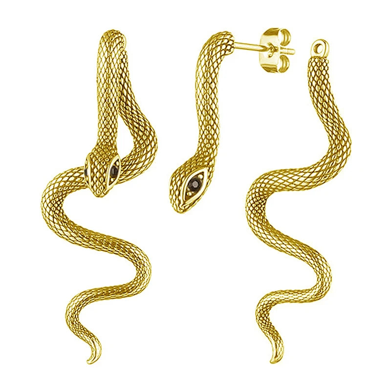 2024 New Gothic Snake Shape Earrings Detachable Texture Darkness Snake Long Earrings for Men Women Halloween Hiphop Jewelry Gift