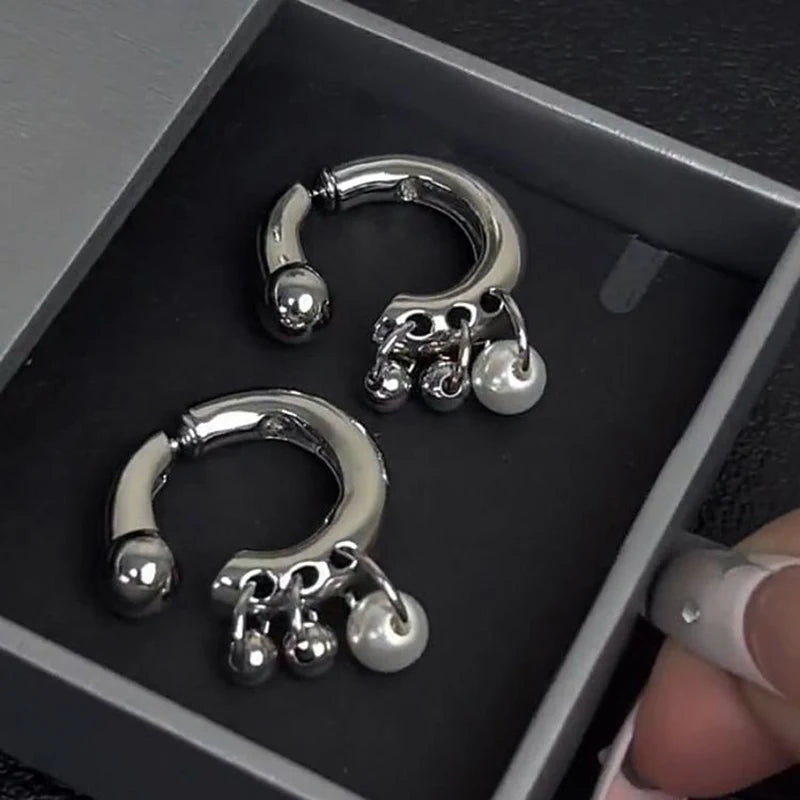 Trend Punk Design Pearl Pendant Earrings for Women Men 2025 Before After Detachable Wearing Dangle Earring Fashion Jewelry Gift