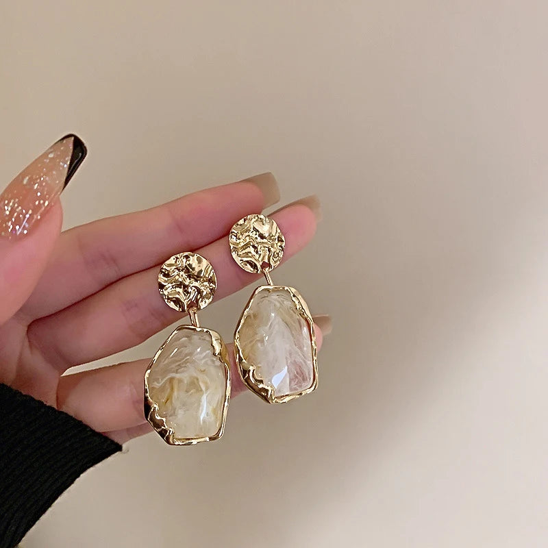 Korea 2024 New Geometry Irregularity Resin Stud Earrings for Women Fashion Wedding Party Jewelry Gift Wholesale