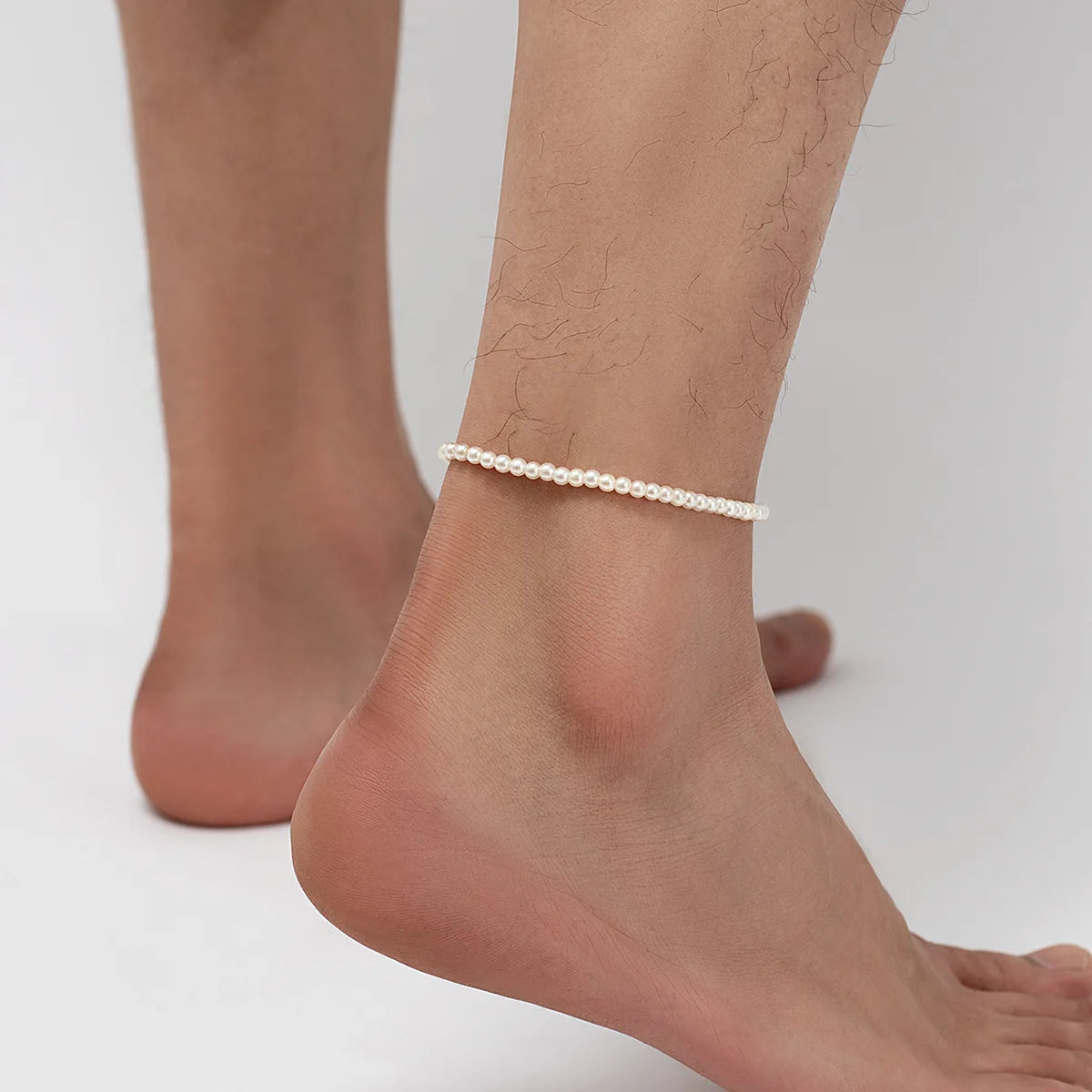 New Simple Imitation Pearl Beaded Chain Anklet Women Men Boho Handmade Barefoot Sandal Anklet Foot Jewelry Summer Beach
