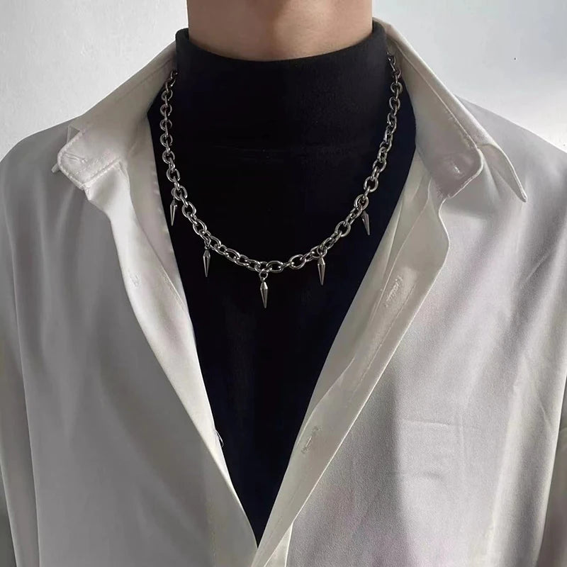 Stainless Steel Punk Aesthetic Stud Necklace Men Choker Cool Hip Hop Women Rivet Pendant Necklace Gothic Jewelry Gifts