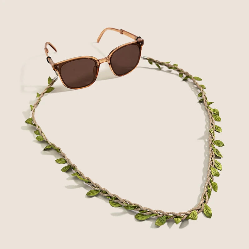 Forest Style Rope Glasses Chain Polyester Woven Green Leaves Anti Loss Glasses and Mask Chain Glasses Accessories