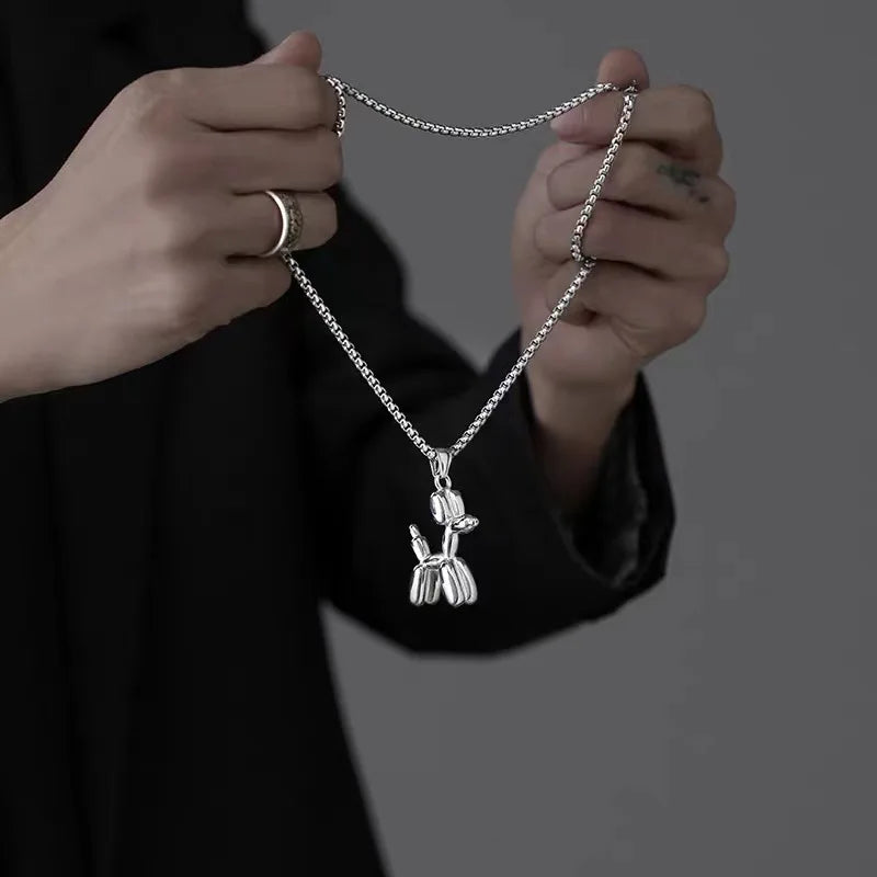 New Balloon Dog Woman Necklace Chain Long Men Necklaces Jewelry Pendant Silver Color Classic European Stainless Steel Collares
